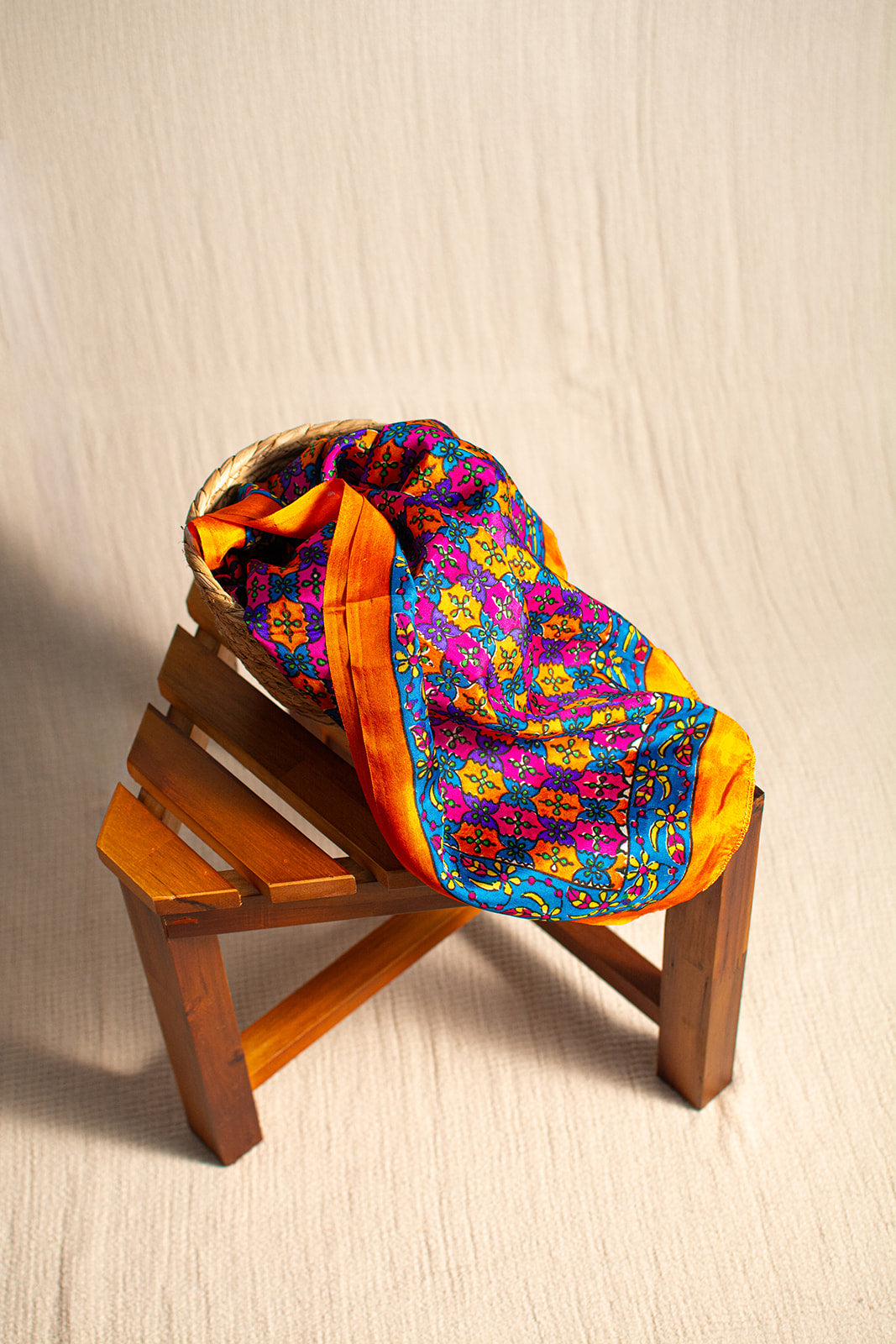 Orange Floral Printed stole
