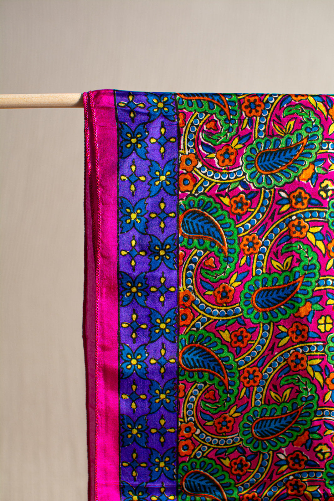 A close-up of a colorful scarf